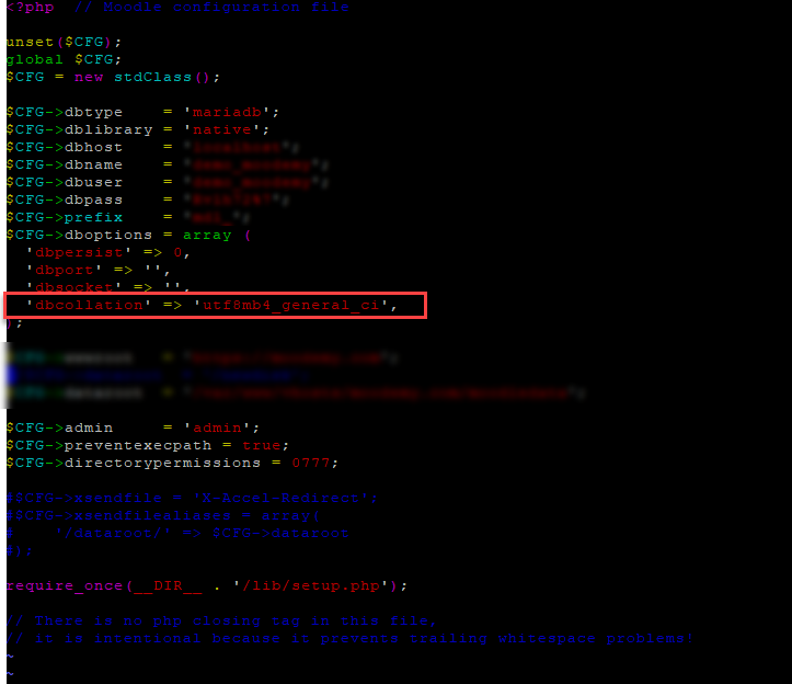 Moodle config.php
