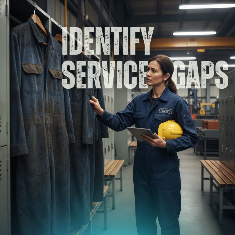 Woman looking at coveralls that are in the locker room. The coveralls look really dirty, and she looks concerned.