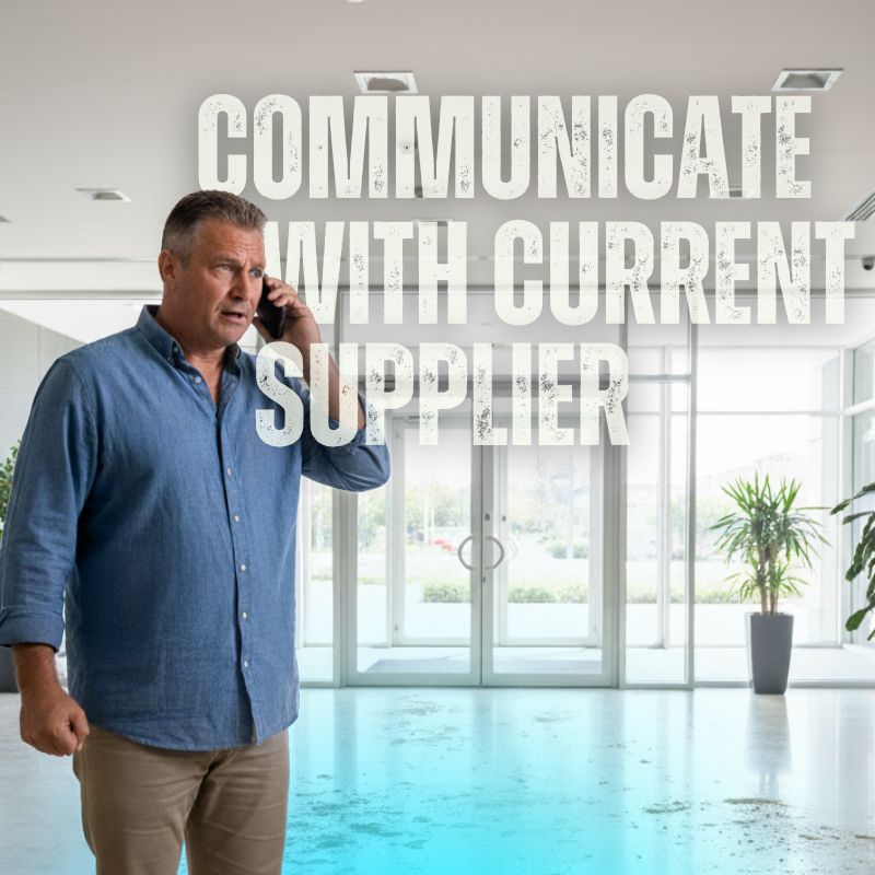 man on the phone, calling service provider about missing mat.