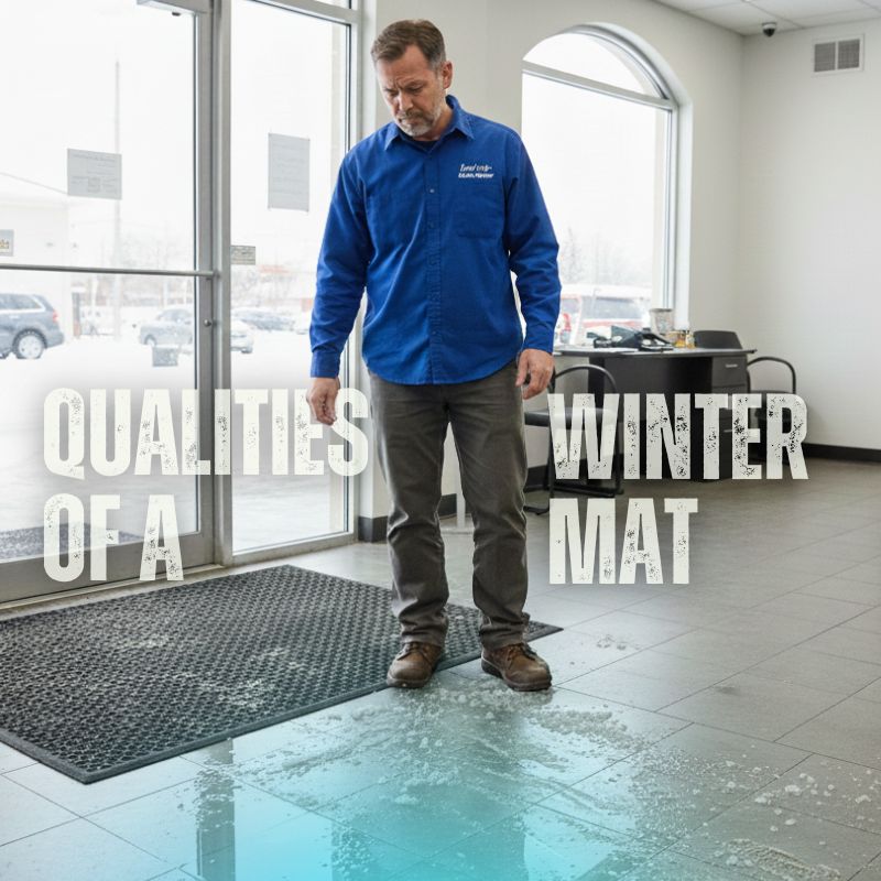 man looking at the winter mat he purchased that is not long enough and not trapping as much moisture/snow as he hoped.