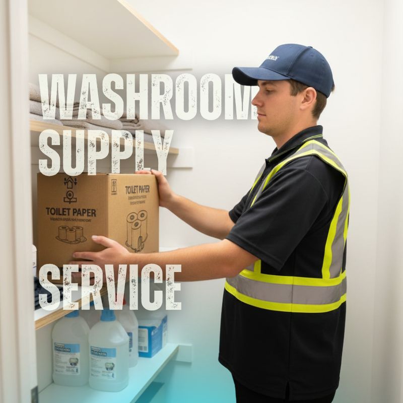 a man putting a box of toilet paper on a middle shelf in a storage room
