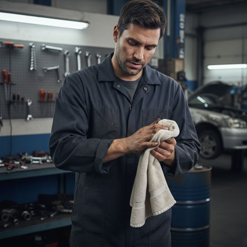 man wiping hands with a towel