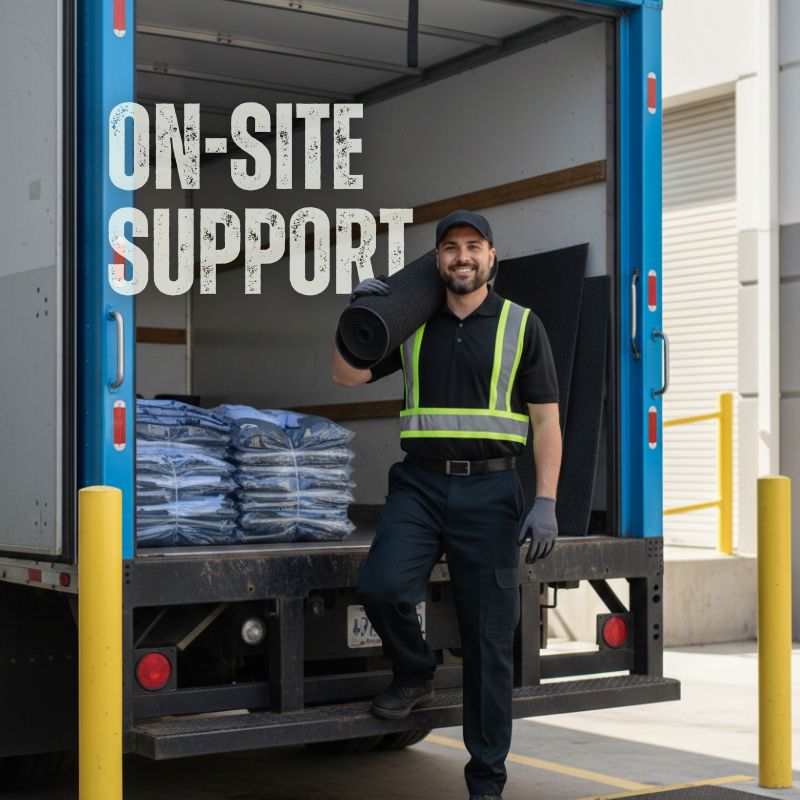 route service re[ at the back of the truck, stepping out with a mat over his shoulders