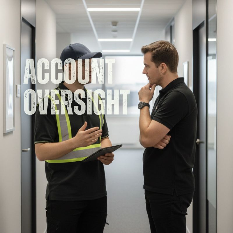 district manager speaking to a route service rep at a hallway