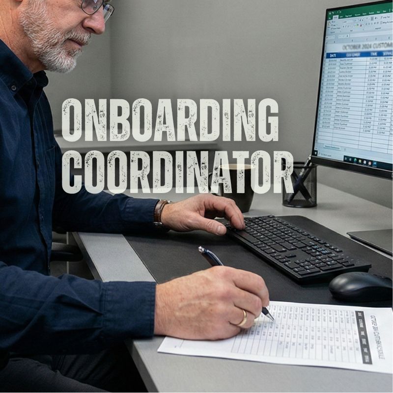 man looking at an excel spreadsheet and a schedule