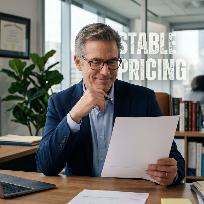 manager looking at paper smiling