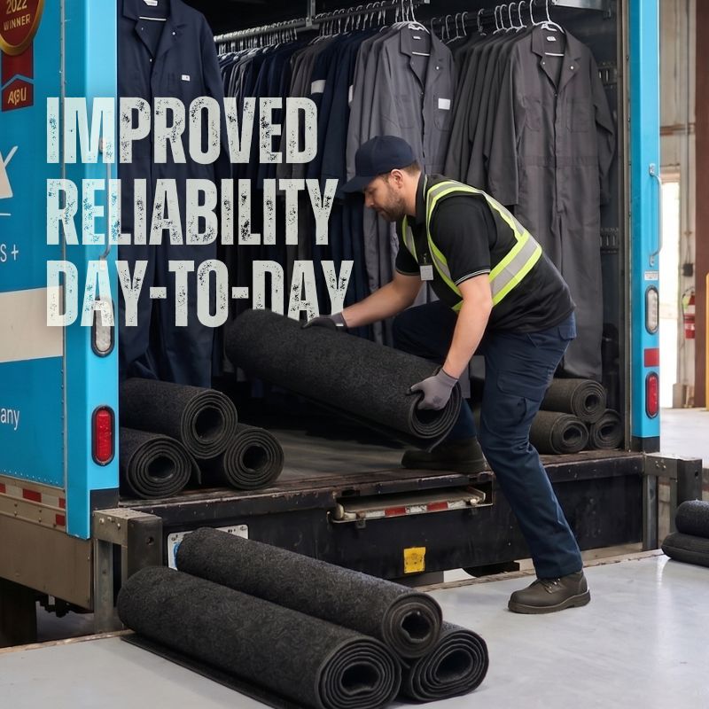 service representative placing mats inside a truck