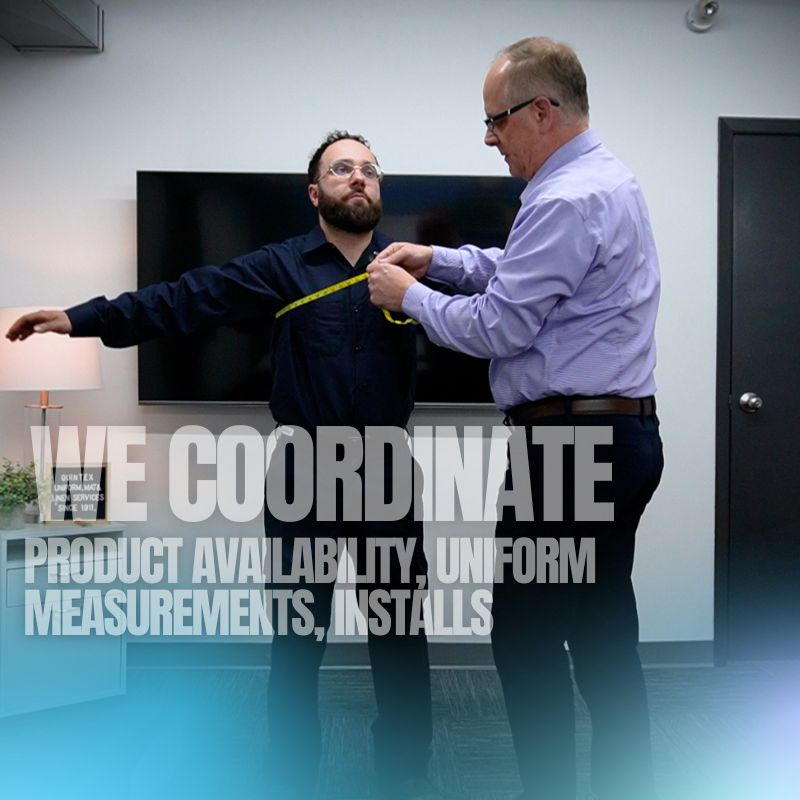Demonstrating how measurement is done for each uniform wearer.
