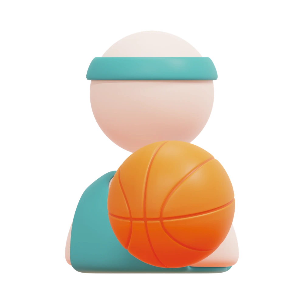 A 3D graphic of a person holding a basketball.