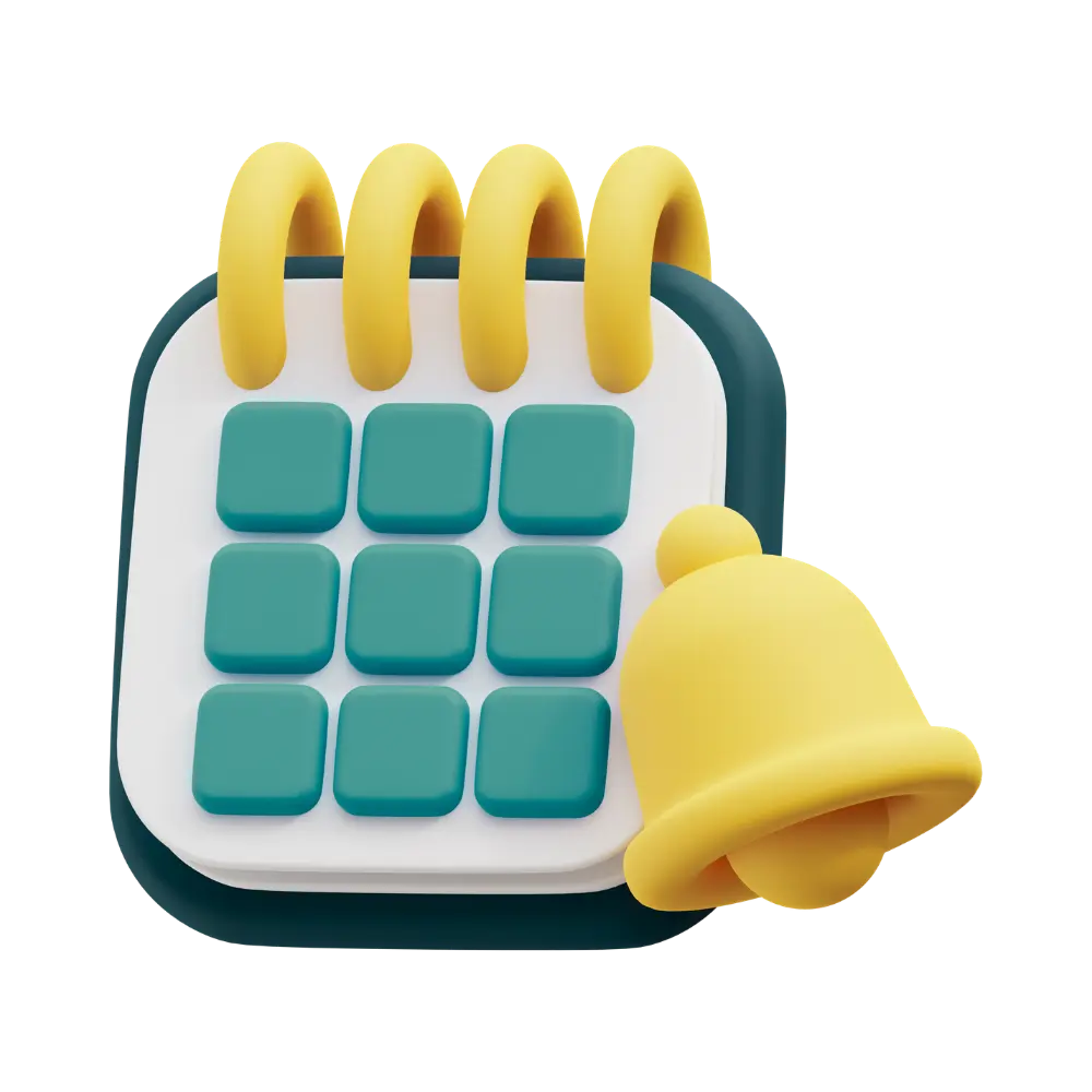 A 3D graphic of an events calendar.