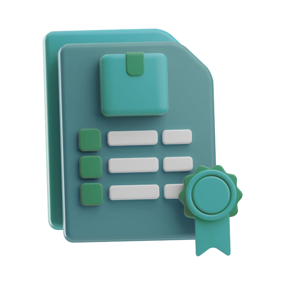 A 3D graphic of a certified contract.