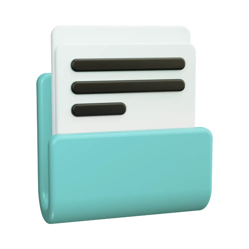 A 3D graphic o a folder with paper coming out of it.