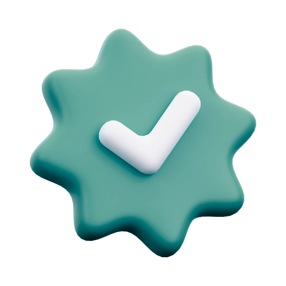 A 3D graphic of a verified tick.