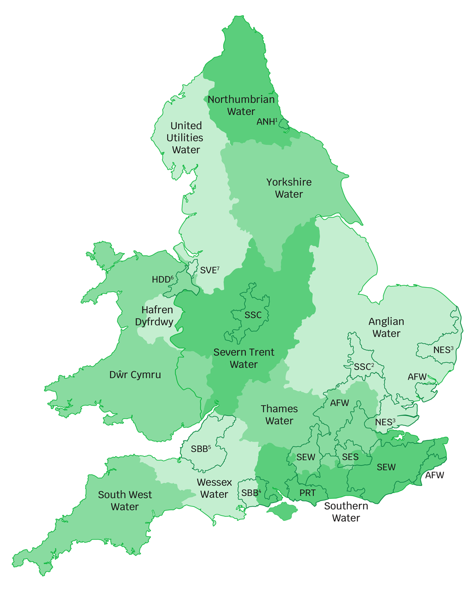Map of English and Welsh water wholesaler regions