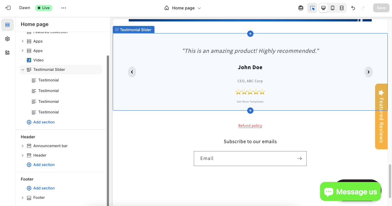 testimonials slider section in shopify 4