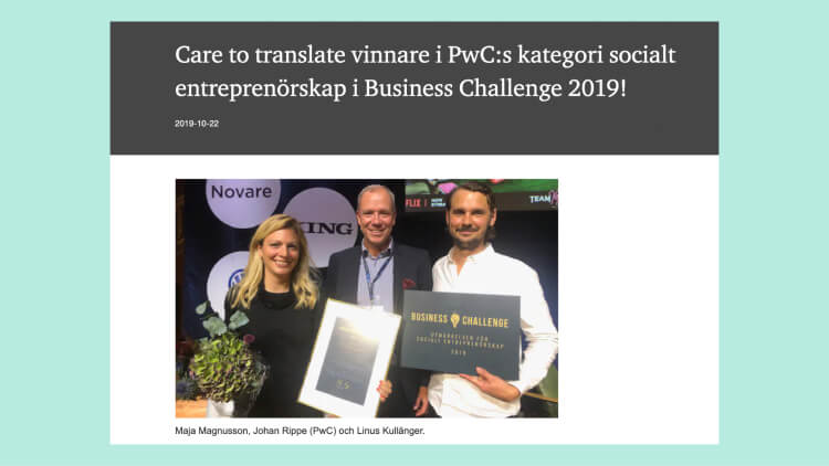 Care to translate vinnare i PwC:s kategori socialt entreprenörskap i Business Challenge 2019!
