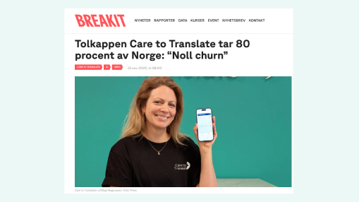 Tolkappen Care to Translate tar 80 procent av Norge: “Noll churn”