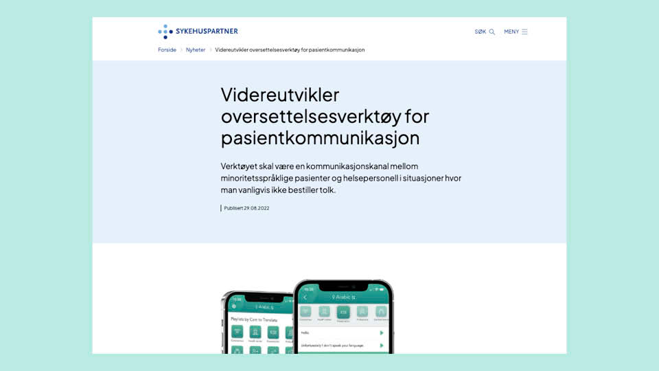 Videreutvikler oversettelsesverktøy for pasientkommunikasjon