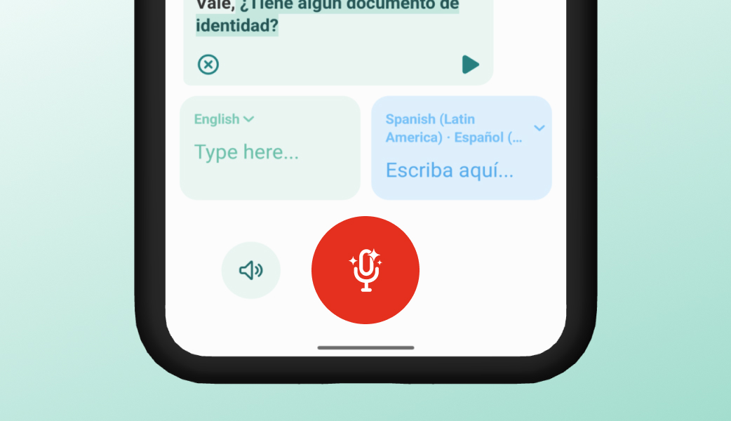 A smartphone with the user interface of the Care to Translate app.