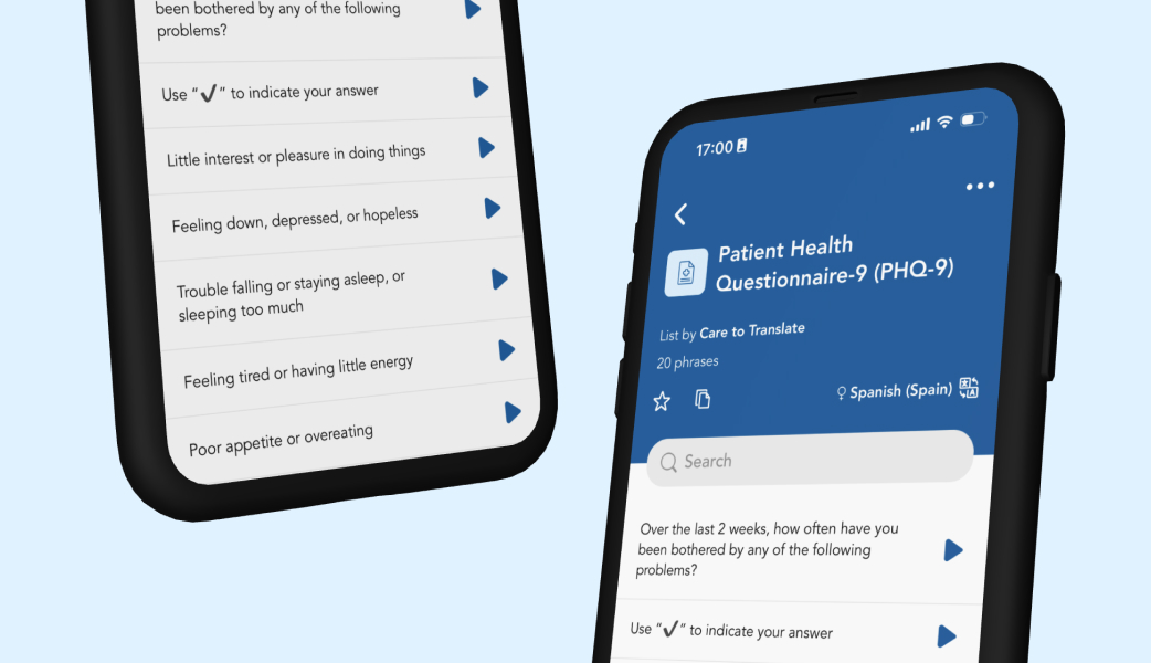 The multilingual PHQ-9 in the Care to Translate medical translation app