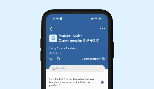 Multilingual PHQ-9 directly in Care to Translate