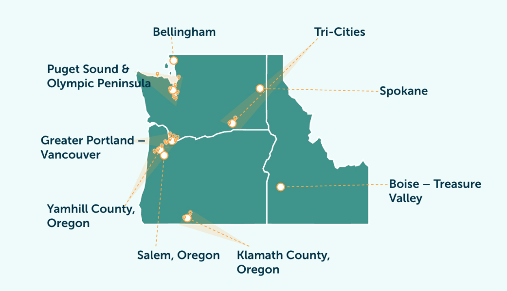 Map of Lutheran Community Services Northwest locations