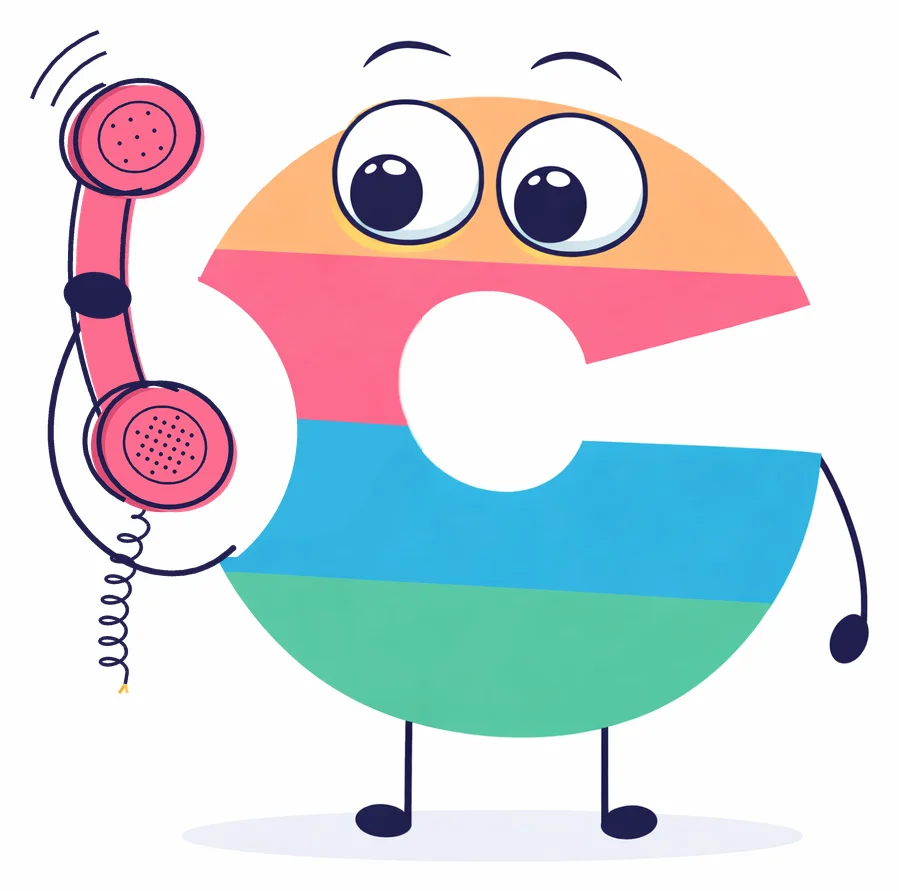 CELUS mascot holding an old pink telephone handset