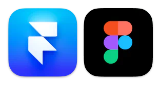 Framer and Figma app icons shown together, symbolizing the tools E&W Design Studio used to design and build Legora’s new website.
