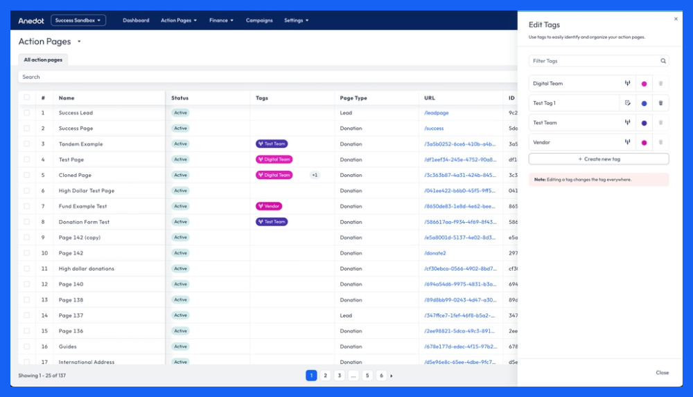 The benefits of using Tag and Teams in Action Pages