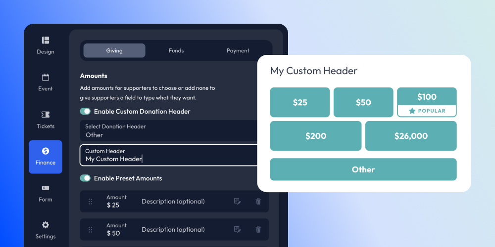 Dynamic donation selector heading