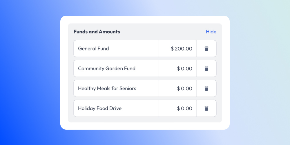 Donor customizable gift amounts on funds