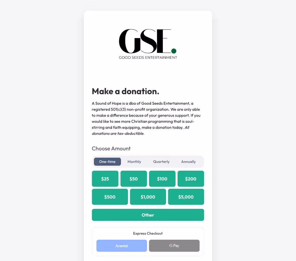 Good Seeds Entertainment Action Page Example