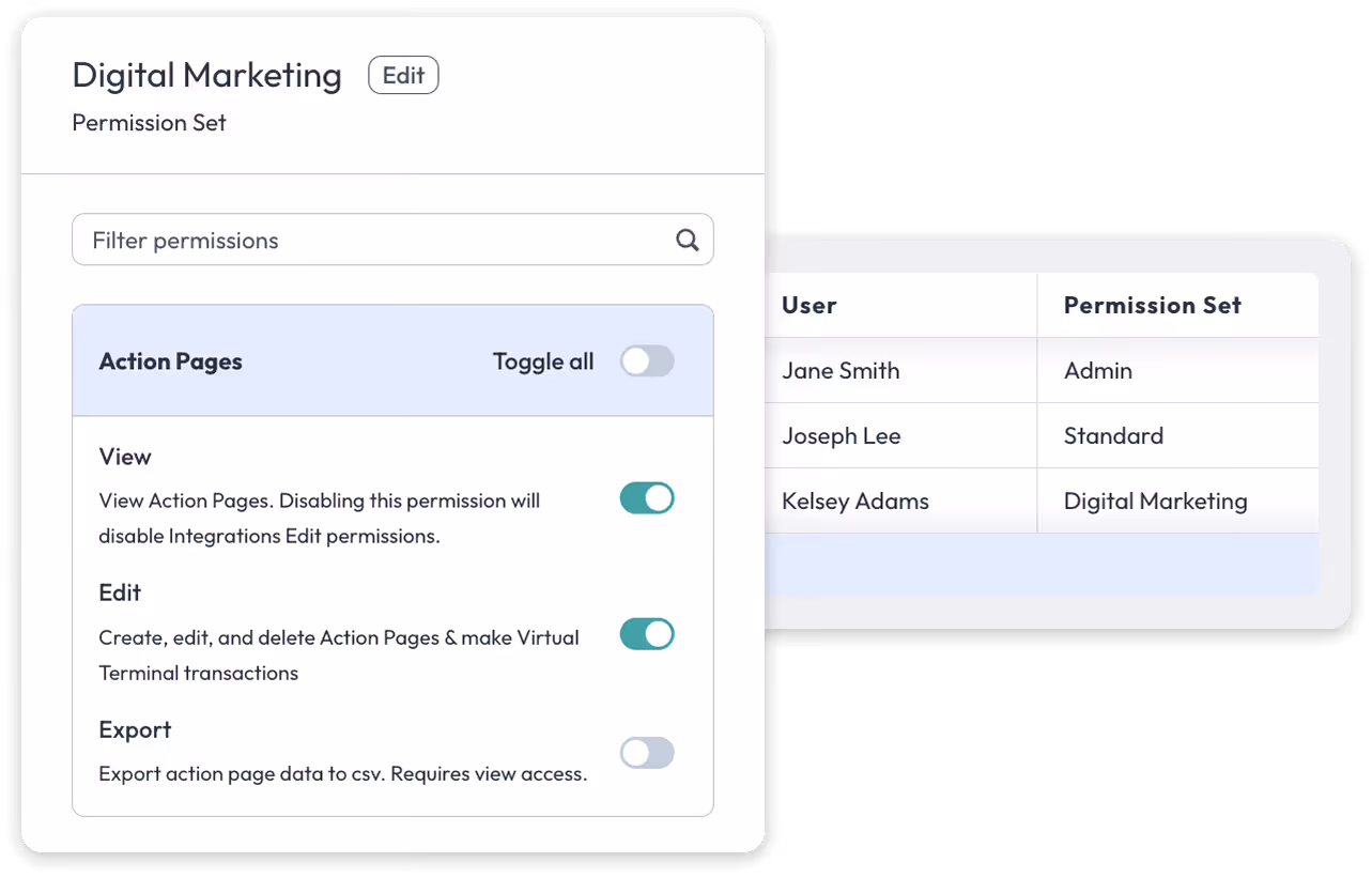 User Permissions - Limit Features Screenshot