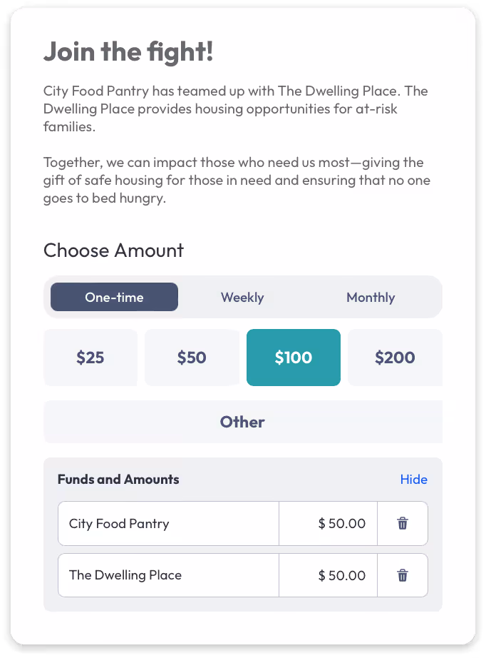 Tandem Teamwork Fundraising Screenshot