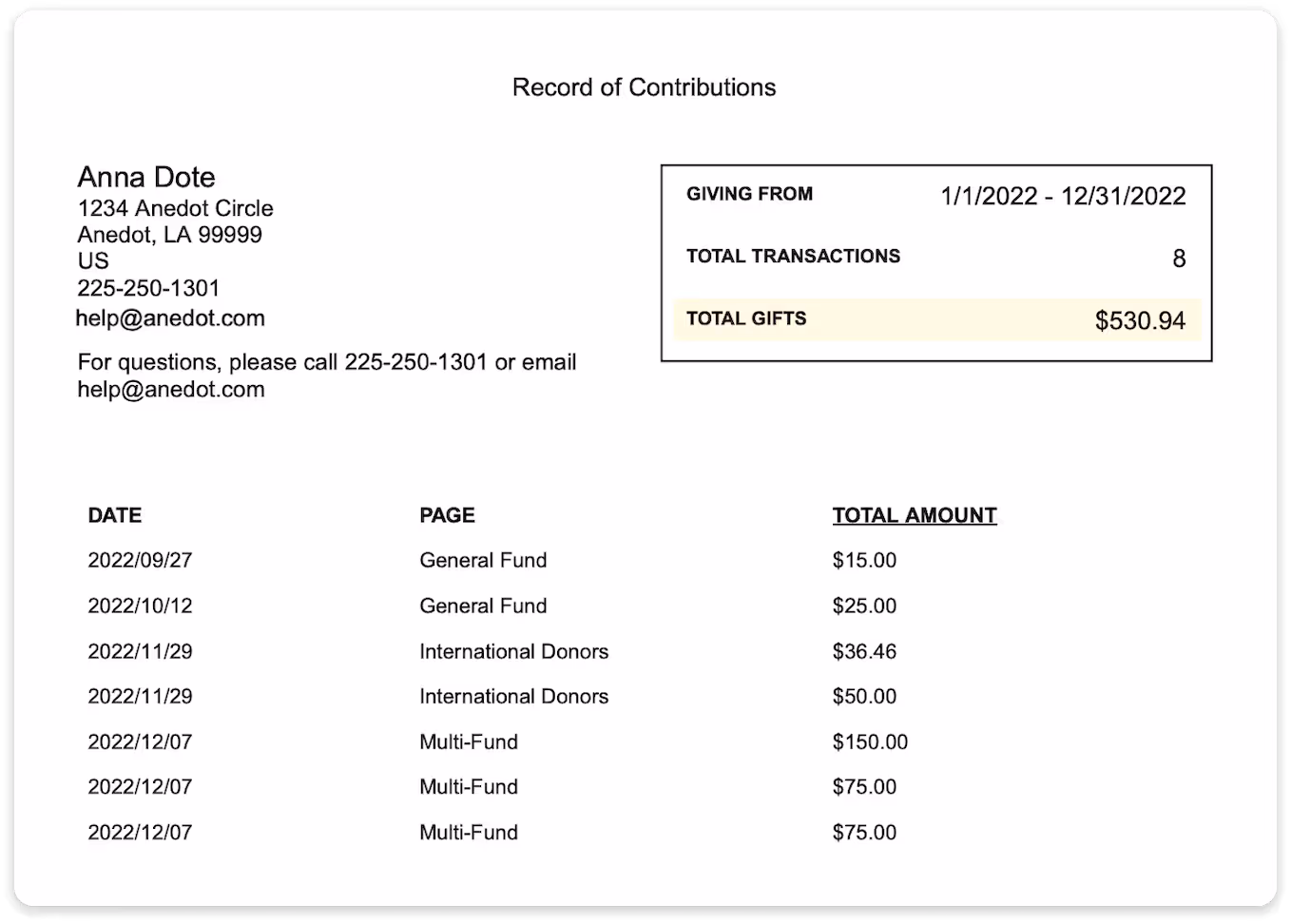 Annual Donor Statements Screenshot