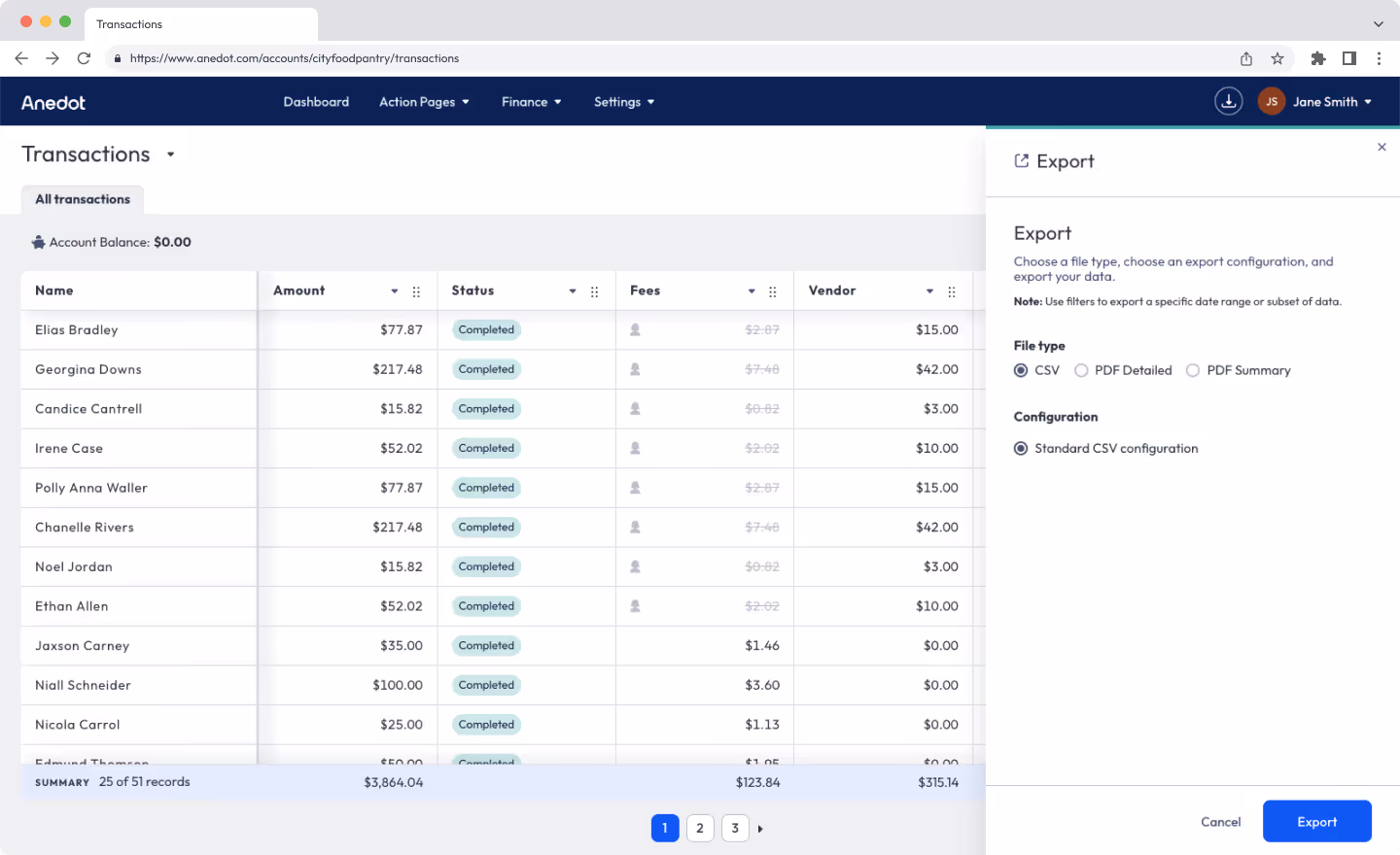 Data Exporting Screenshot