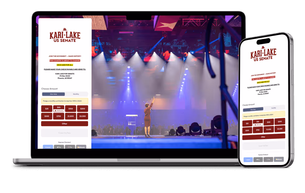 Kari Lake Action Page Builder Example on Mobile and Desktop