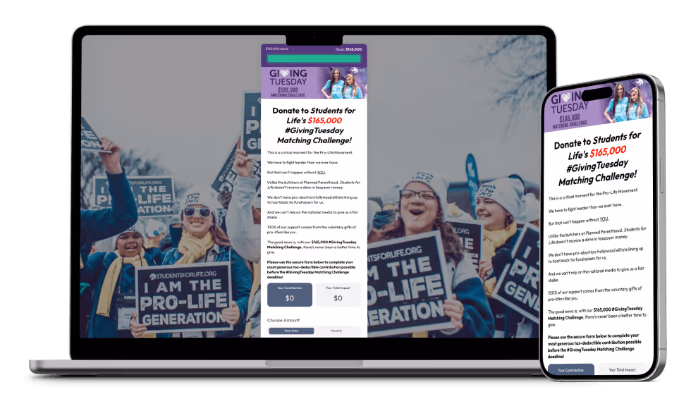 Students For Life Action Page Builder Example on Mobile and Desktop