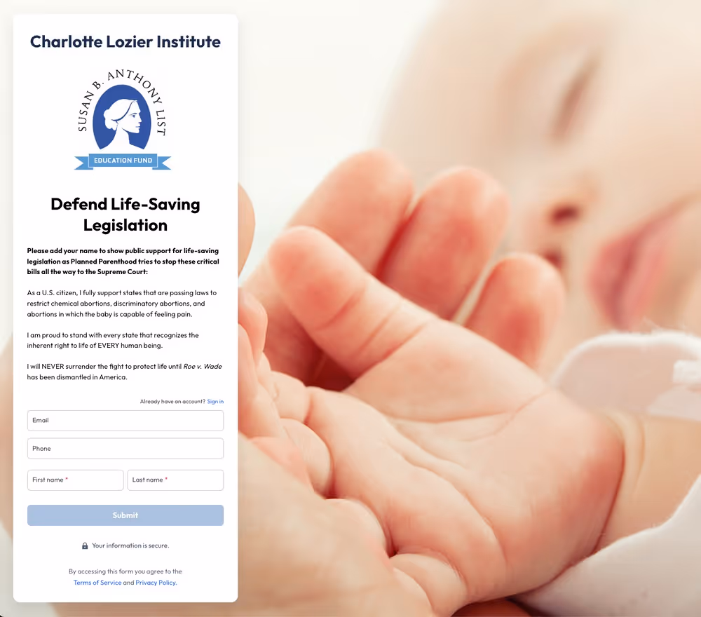 Charlotte Lozier Institute Lead Page Example