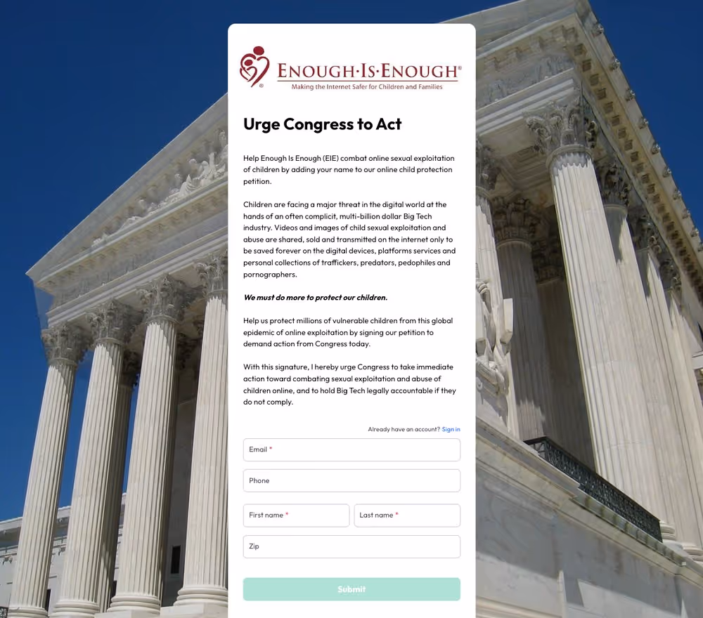 Enough is Enough Lead Page Example