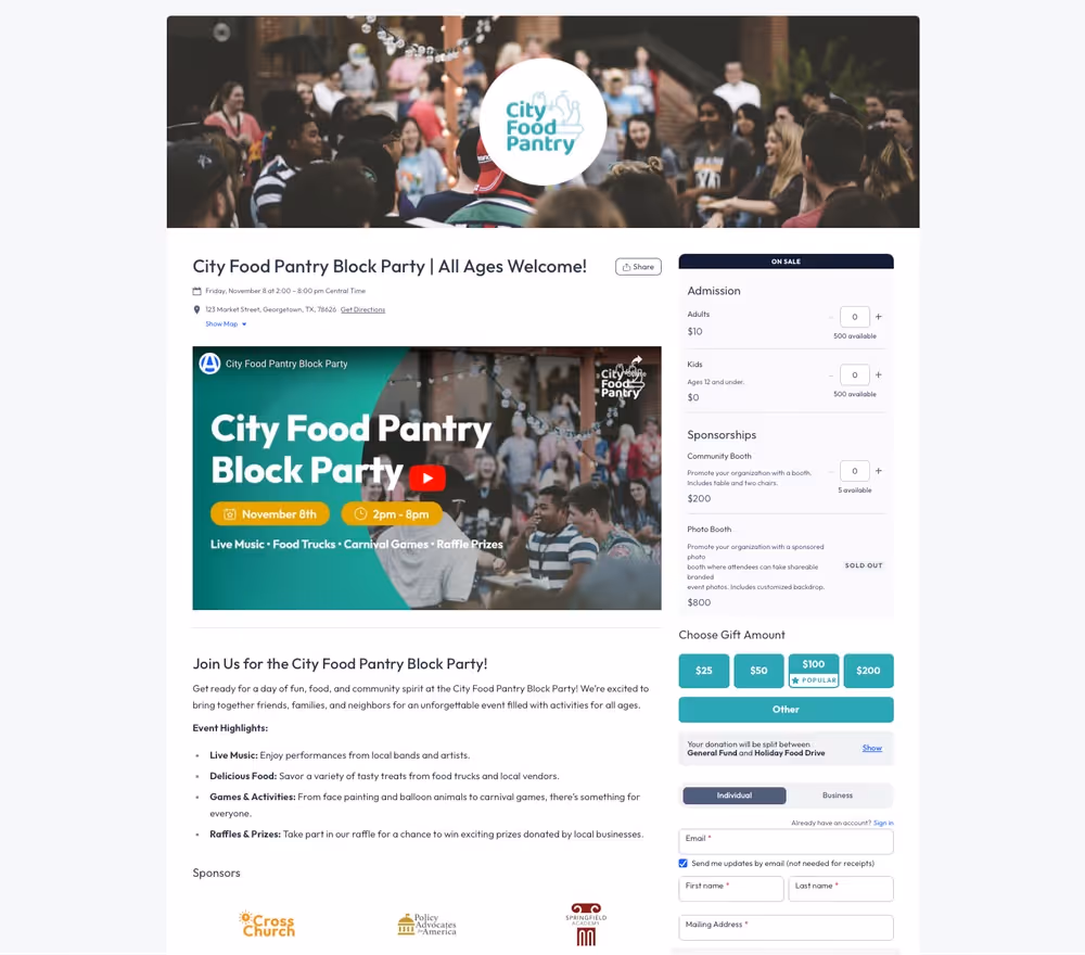 City Food Pantry Event Page Example