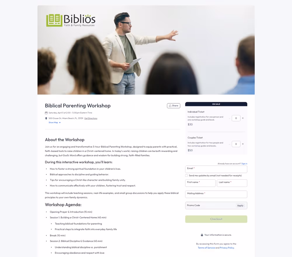 Biblios Event Page Example