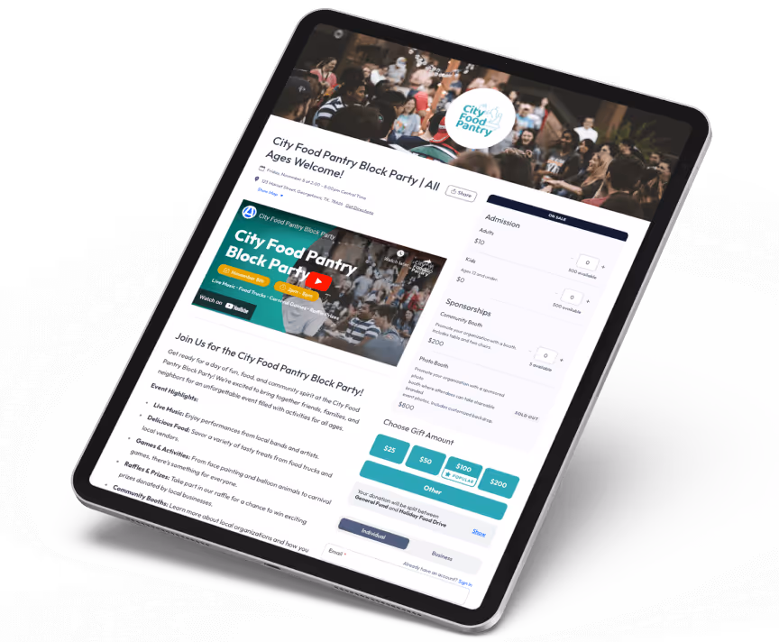 Nonprofit Event Page Example in iPad