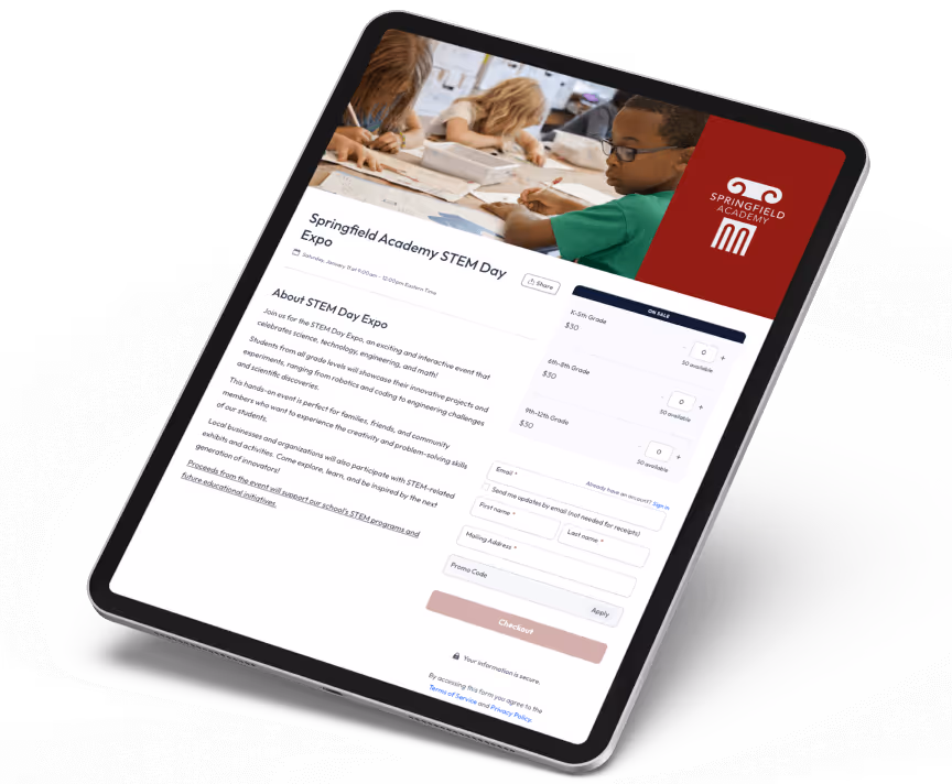 Education Event Page Example in iPad