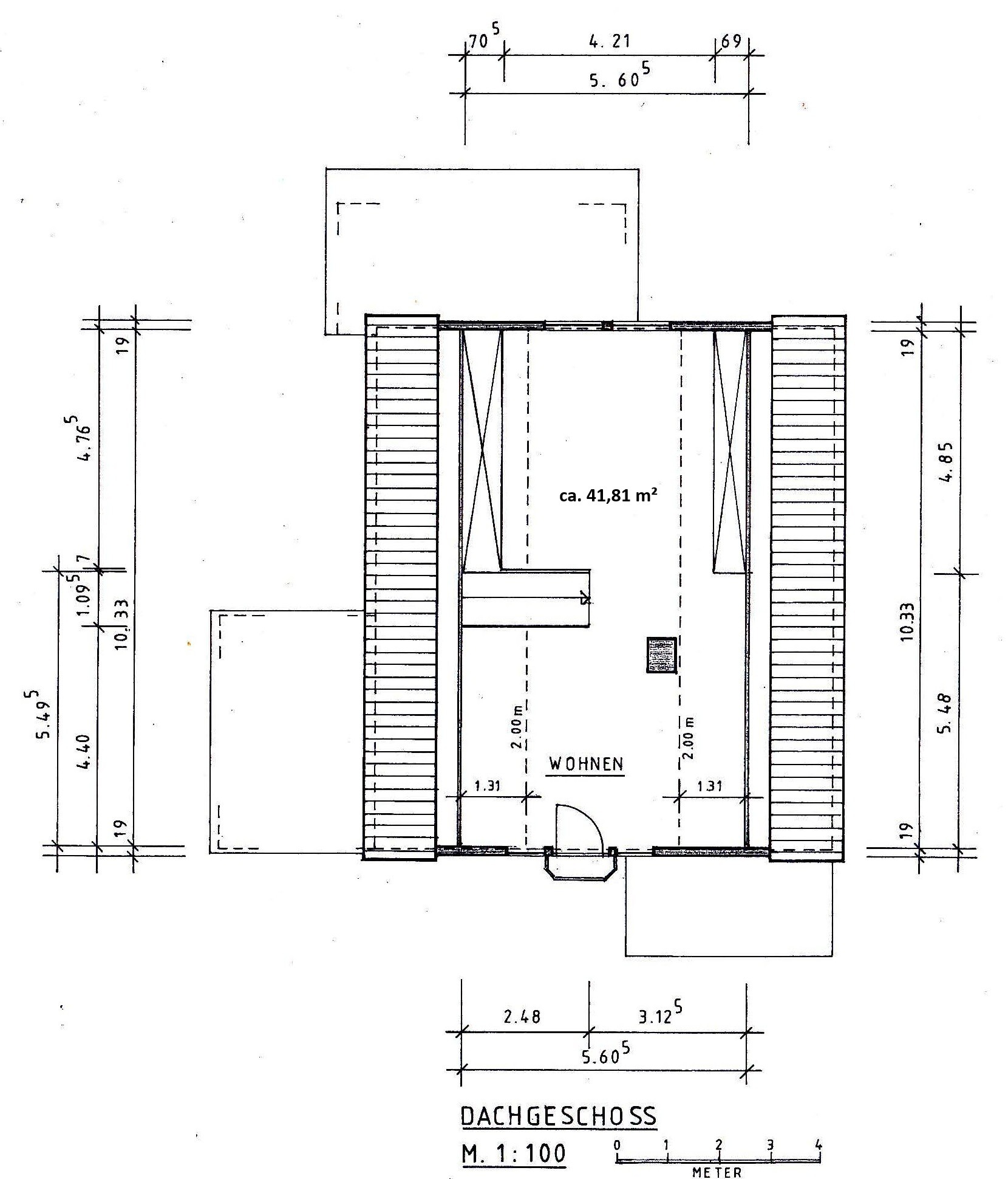 Grundriss Dachgeschoss Architekt mit Zimmergrößen