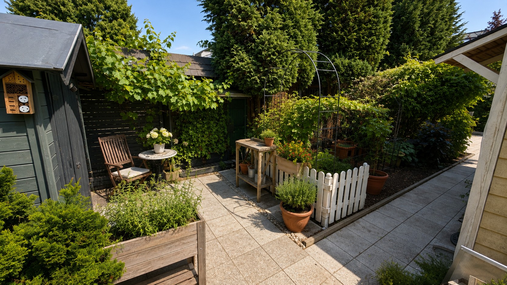 Zuwegung und Gartenschuppen