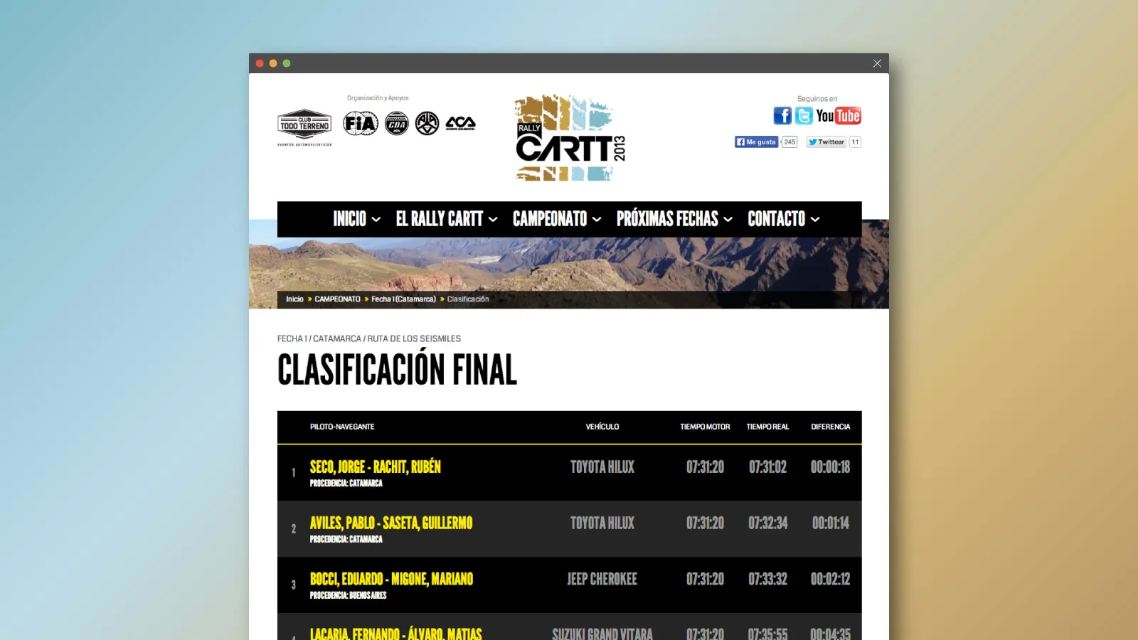 Diseño de Sitio para Competencia de Rally