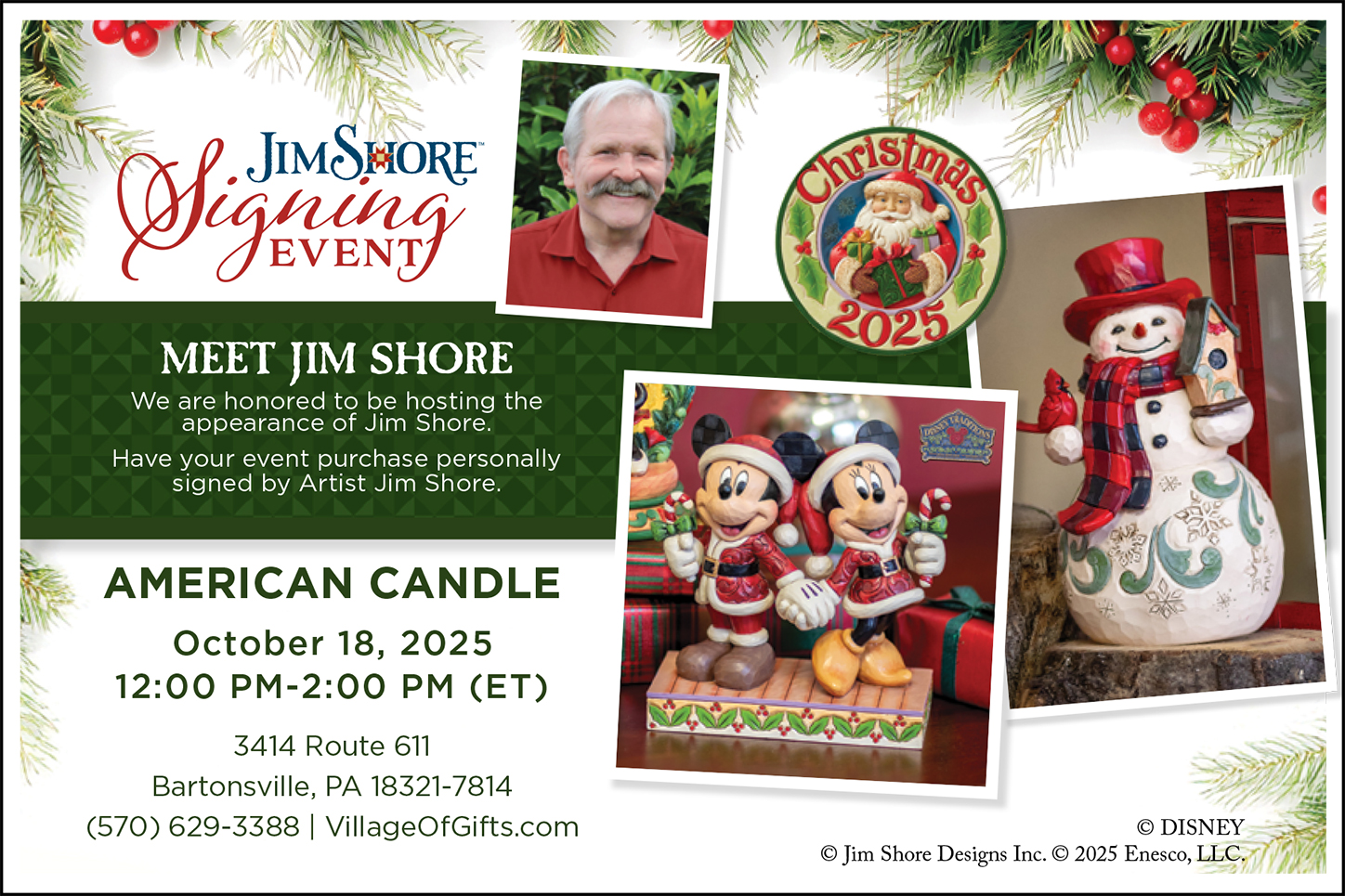 Meet Jim Shore @ The Shoppes at American Candle (Pocono Mountains) on October 18th, 2025 form 12:00 pm to 2:00 pm