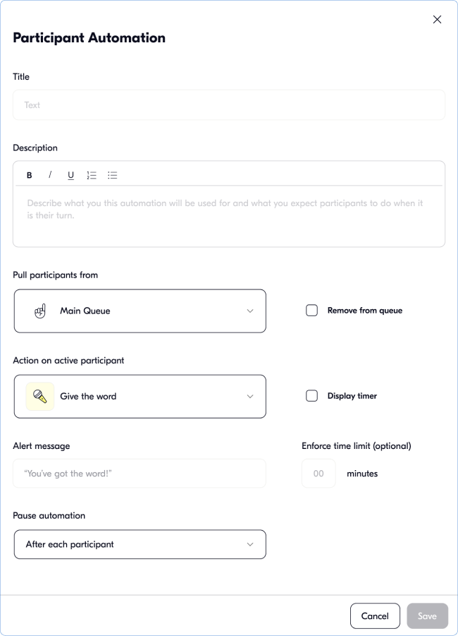 Component - Custom participant automation form