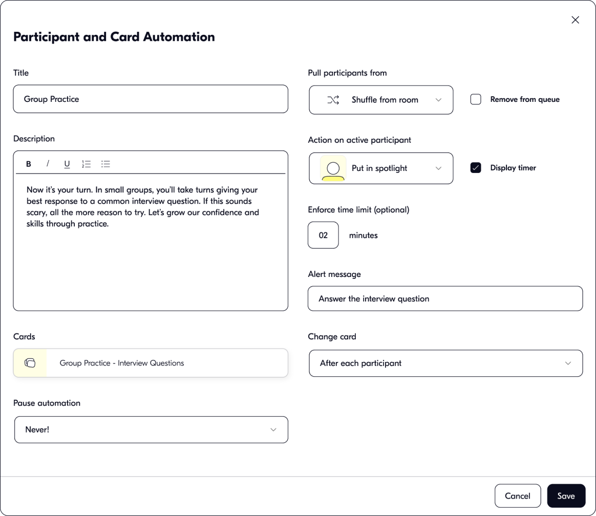 Component - Participant and Card automation form